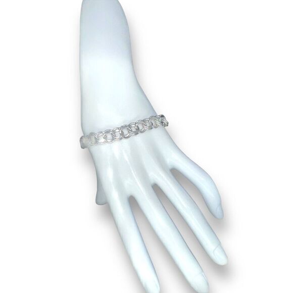 Curb Chain Link Bracelet Rhodium Sterling Silver w/ Safety Closure 7.7" - Picture 2 of 8